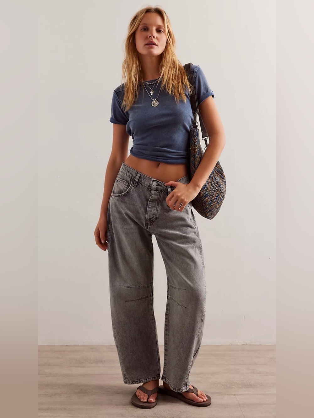 FREE PEOPLE Good Luck Barrel Jeans Falcon Grey 28